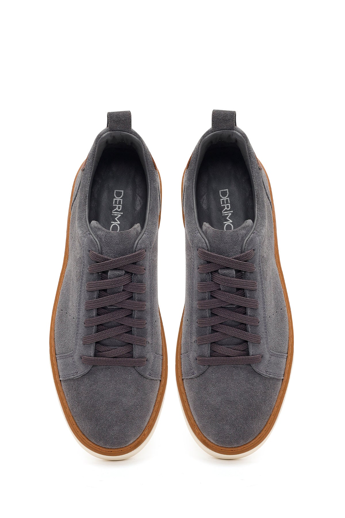 Erkek Gri Bağcıklı Kalın Tabanlı Süet Deri Sneaker - Image 4