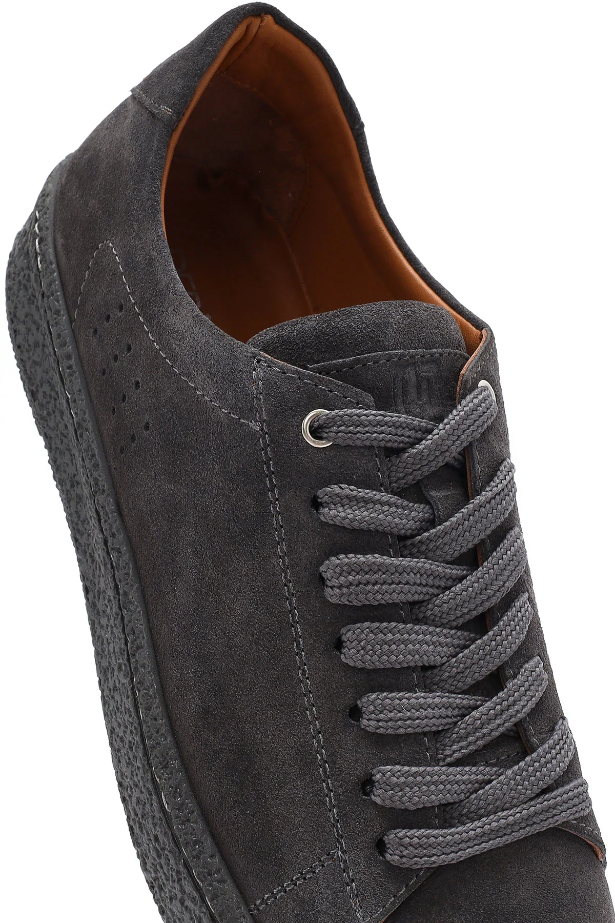 Erkek Gri Bağcıklı Kalın Tabanlı Süet Deri Sneaker - Image 10
