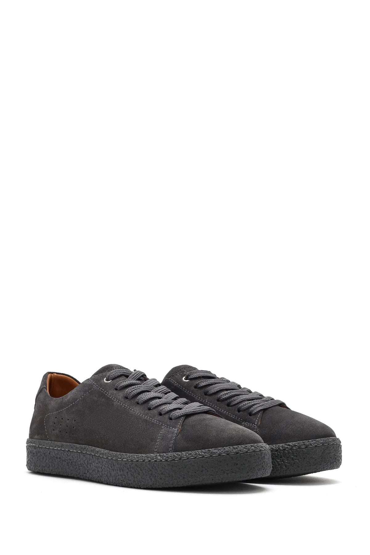 Erkek Gri Bağcıklı Kalın Tabanlı Süet Deri Sneaker - Image 2