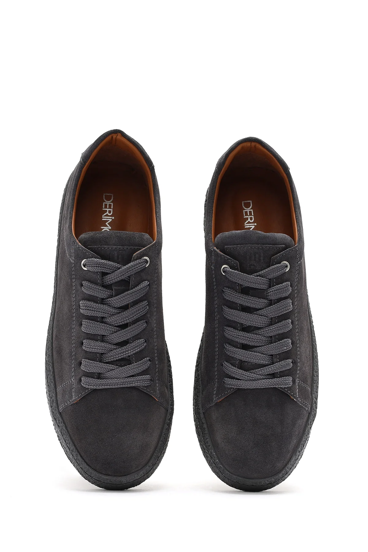 Erkek Gri Bağcıklı Kalın Tabanlı Süet Deri Sneaker - Image 4