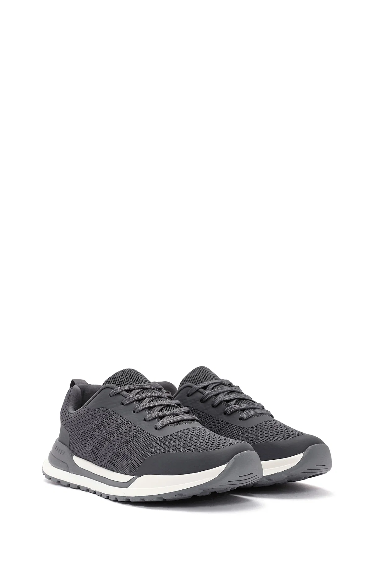 Erkek Gri Bağcıklı Kumaş Sneaker - Image 3