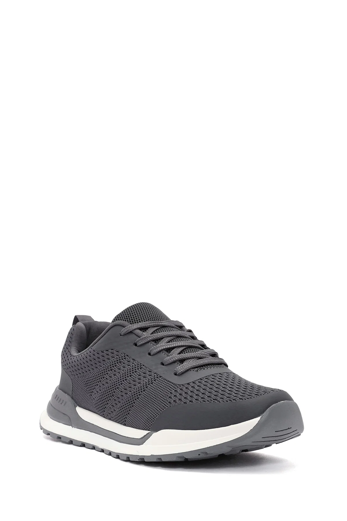 Erkek Gri Bağcıklı Kumaş Sneaker - Image 6