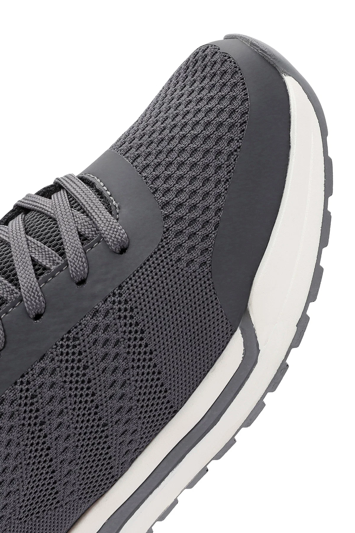 Erkek Gri Bağcıklı Kumaş Sneaker - Image 9