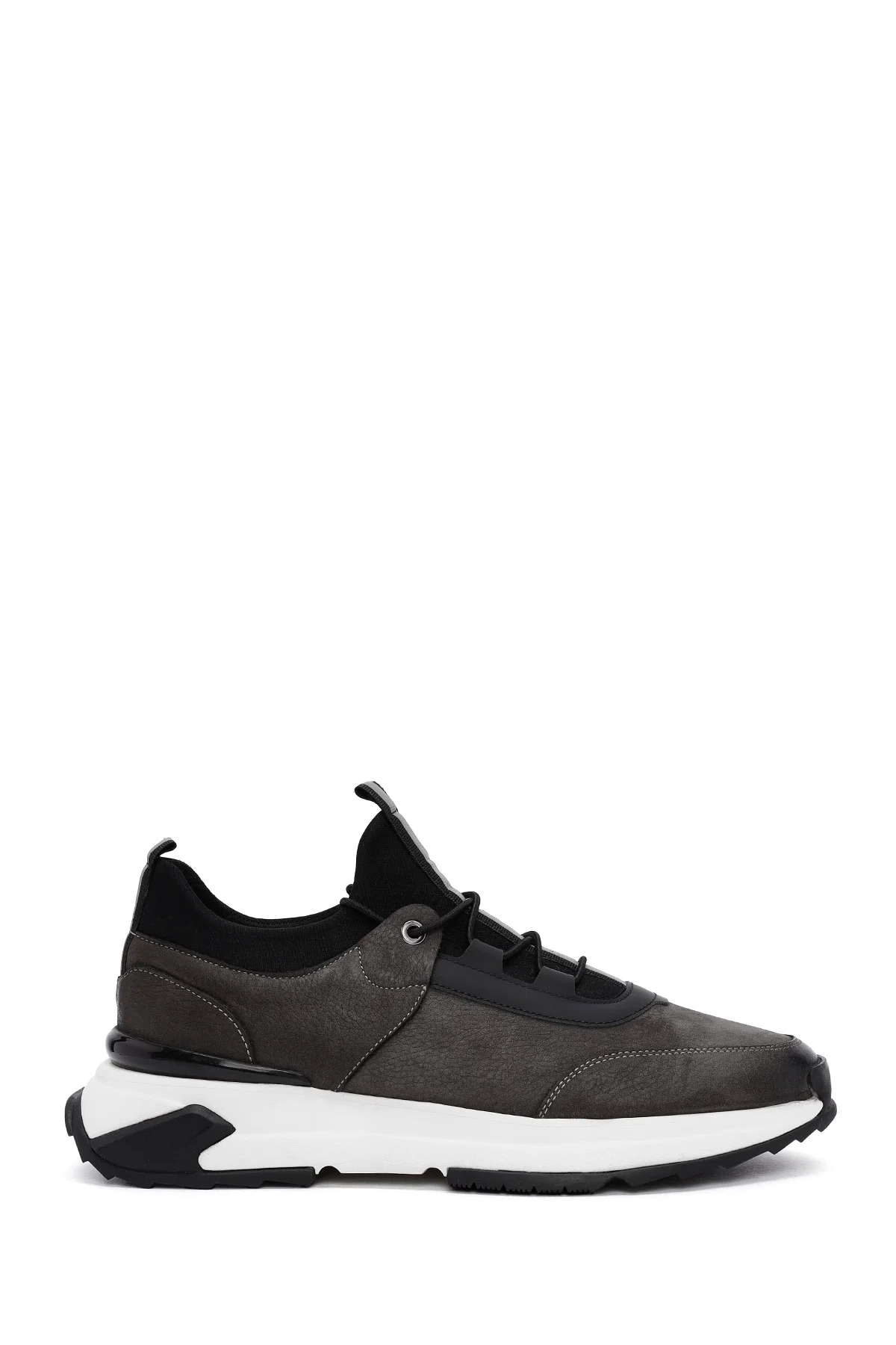 Erkek Gri Bağcıklı Nubuk Deri Casual Sneaker