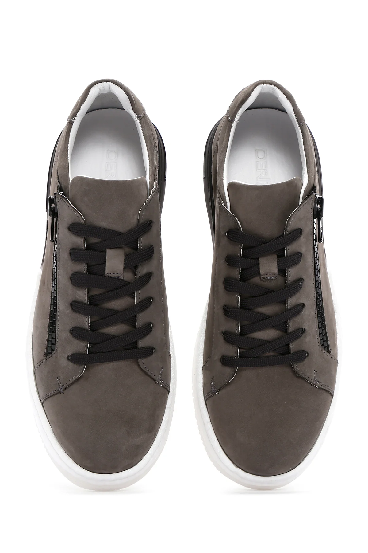 Erkek Gri Bağcıklı Nubuk Deri Sneaker - Image 7