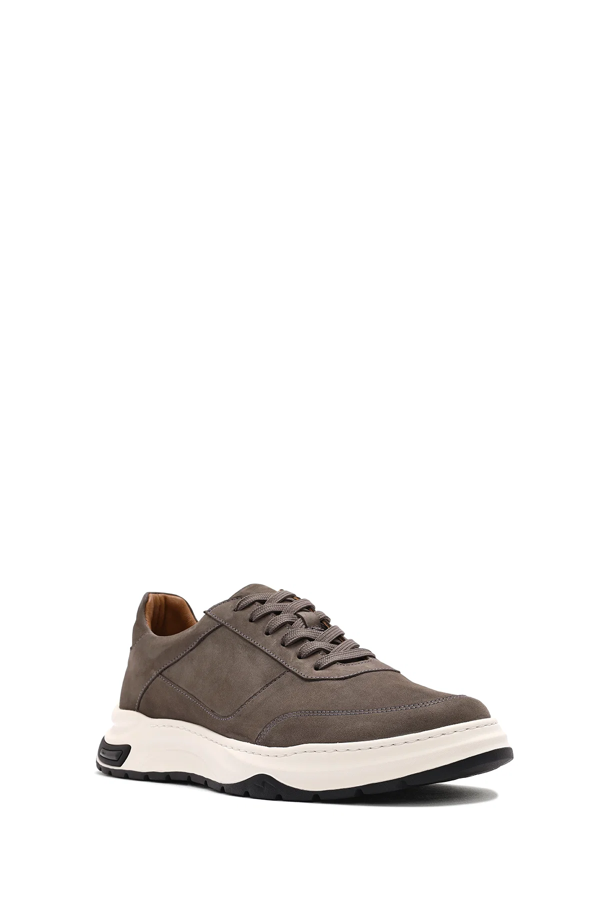 Erkek Gri Bağcıklı Nubuk Deri Sneaker - Image 6