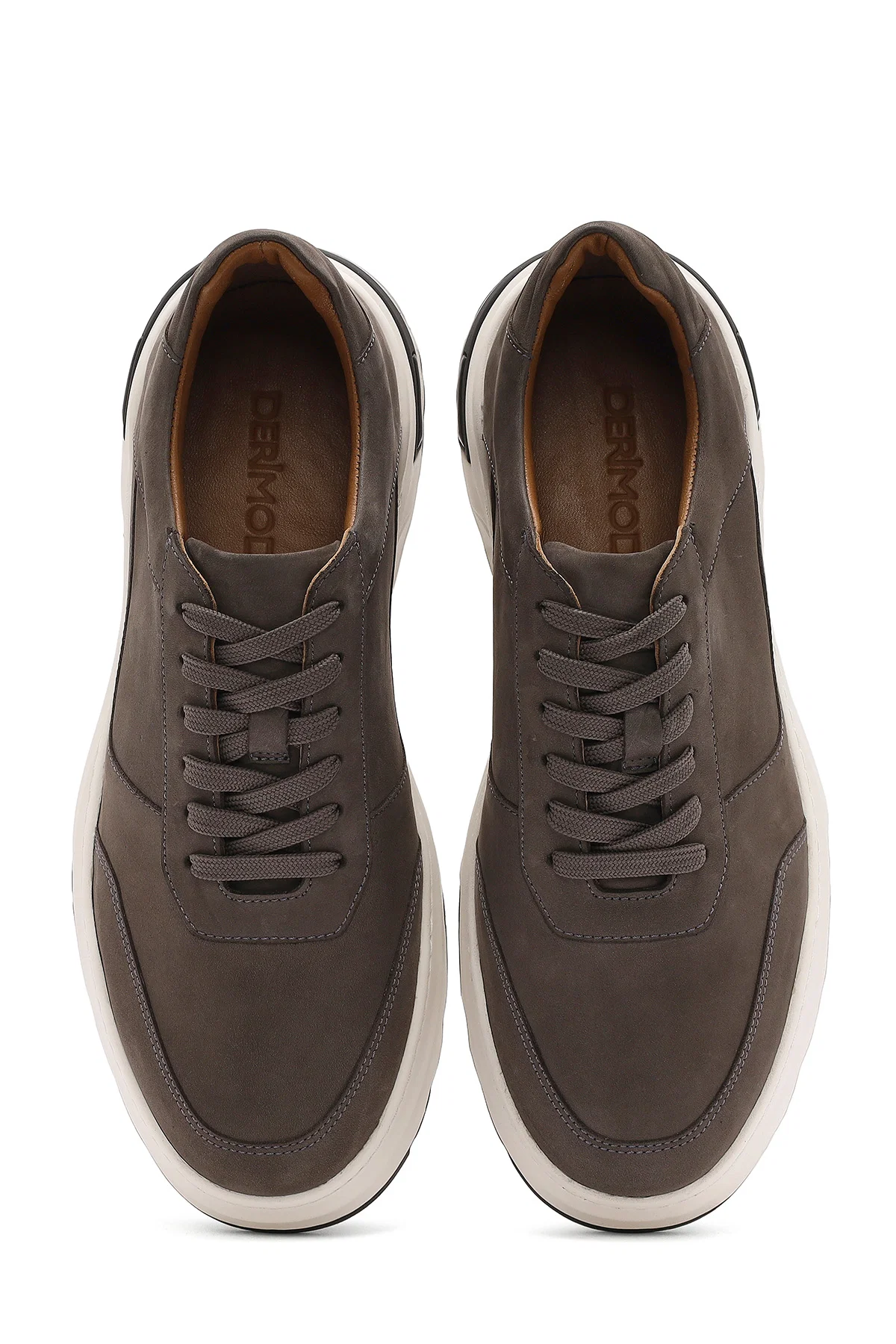Erkek Gri Bağcıklı Nubuk Deri Sneaker - Image 7