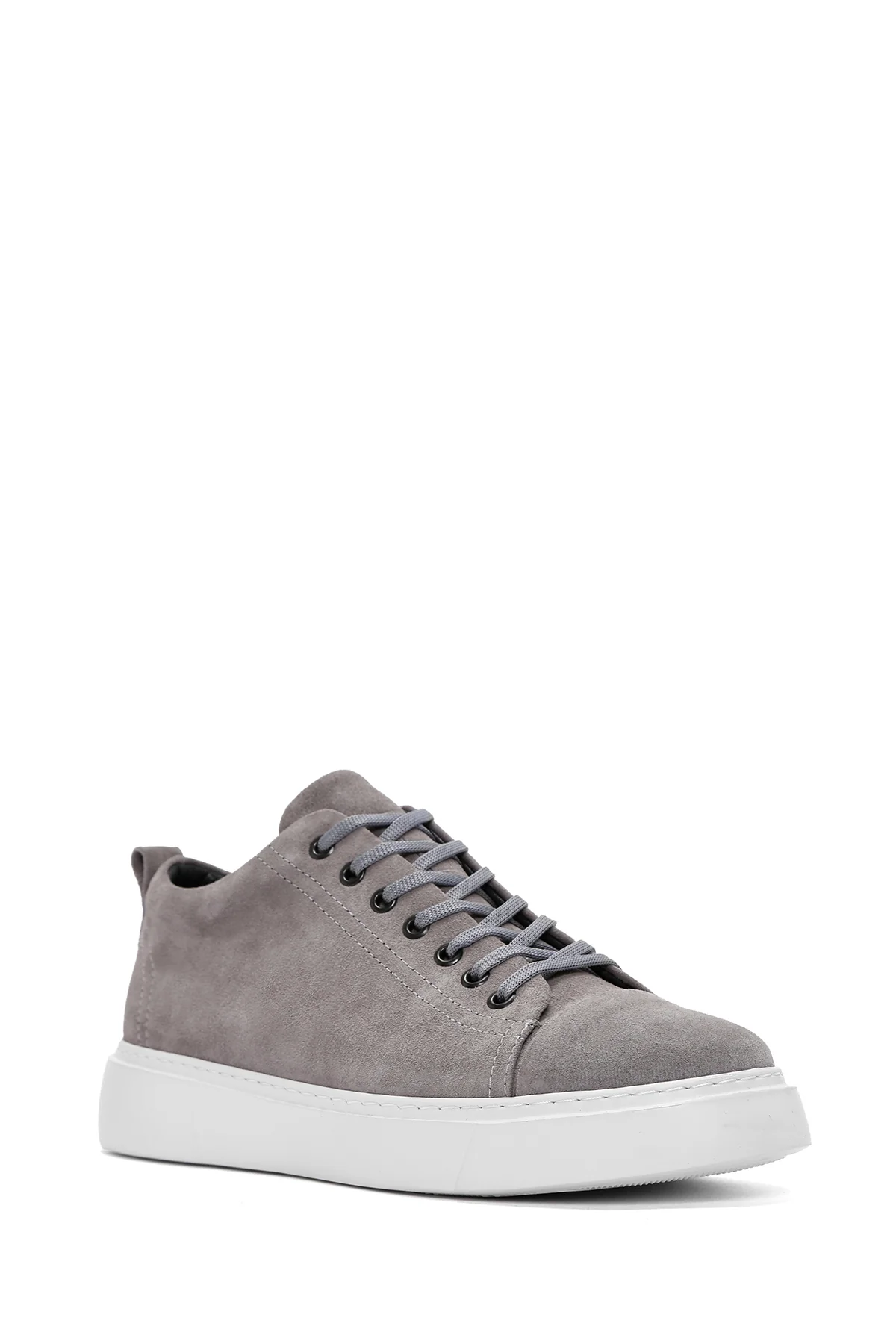 Erkek Gri Bağcıklı Süet Deri Sneaker - Image 6