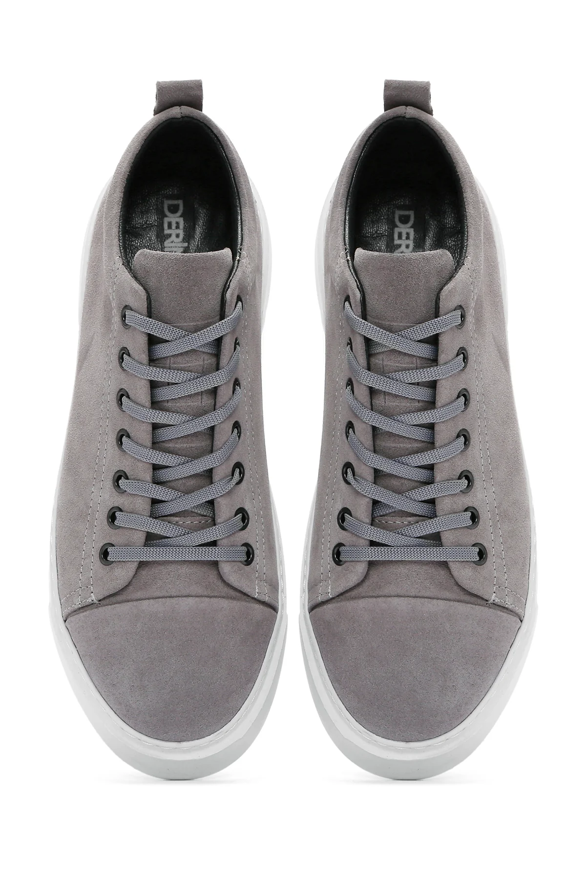 Erkek Gri Bağcıklı Süet Deri Sneaker - Image 7