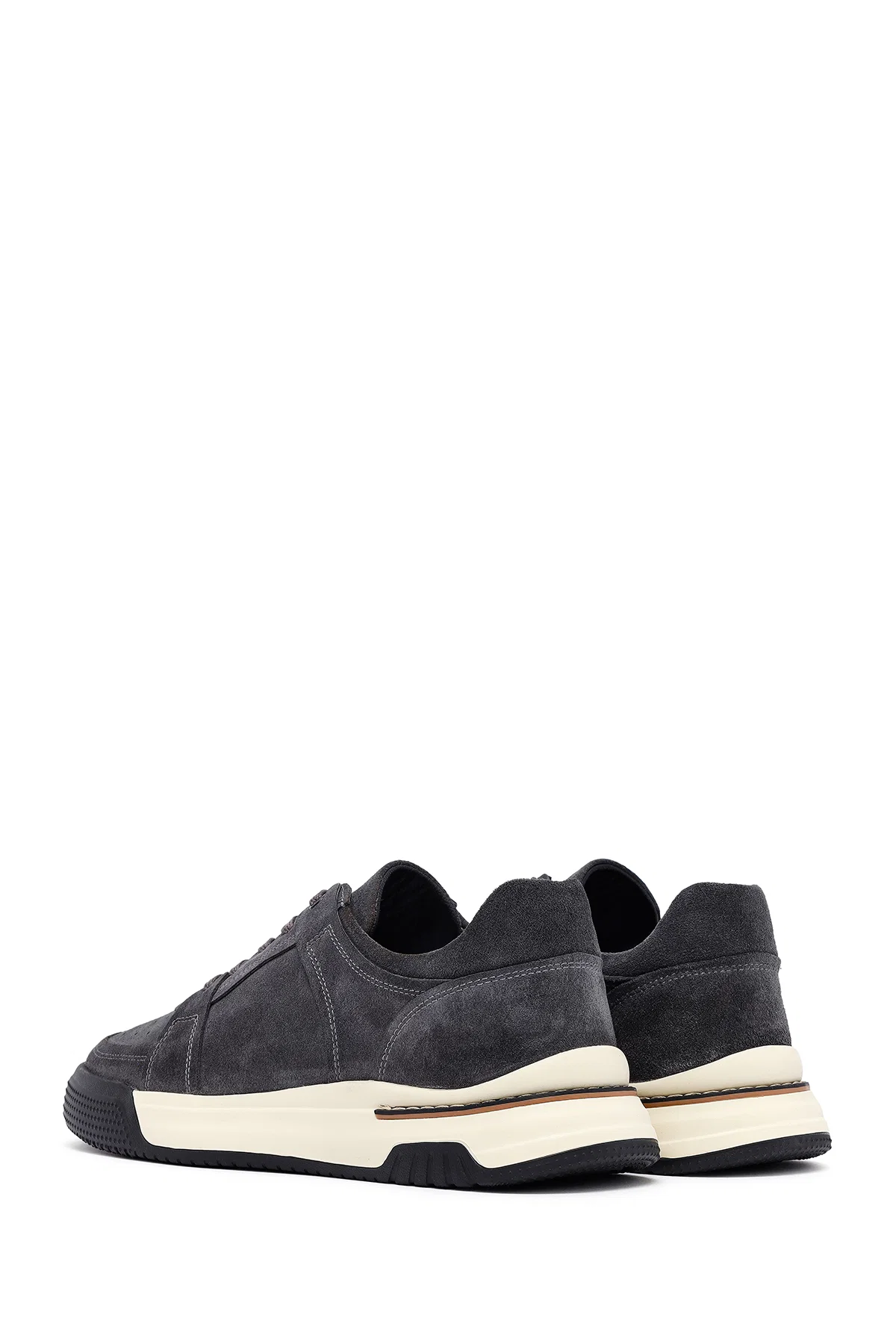 Erkek Gri Bağcıklı Süet Deri Sneaker - Image 5