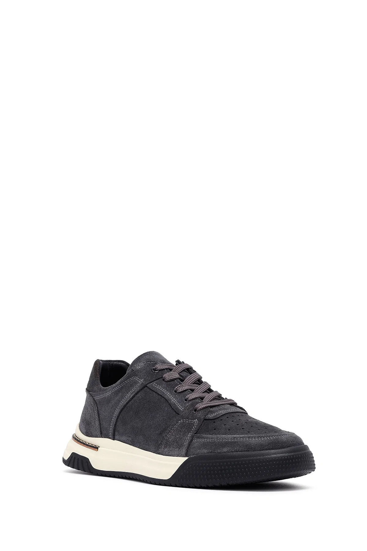 Erkek Gri Bağcıklı Süet Deri Sneaker - Image 6
