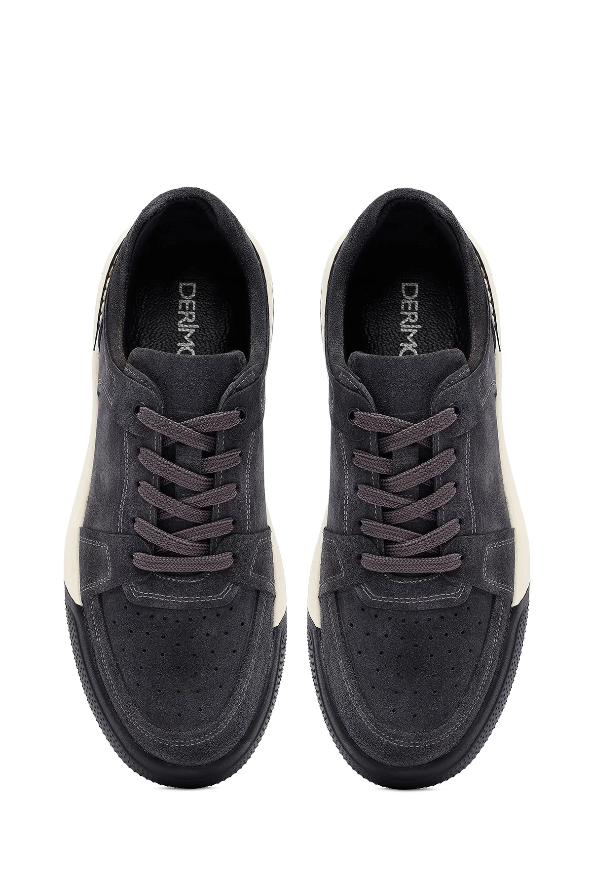 Erkek Gri Bağcıklı Süet Deri Sneaker - Image 7