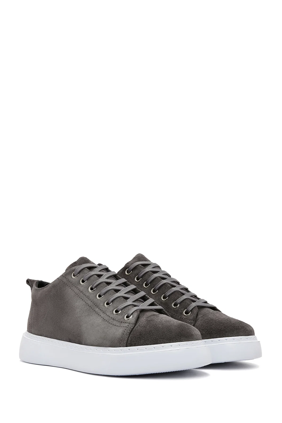 Erkek Gri Bağcıklı Süet Deri Sneaker - Image 3