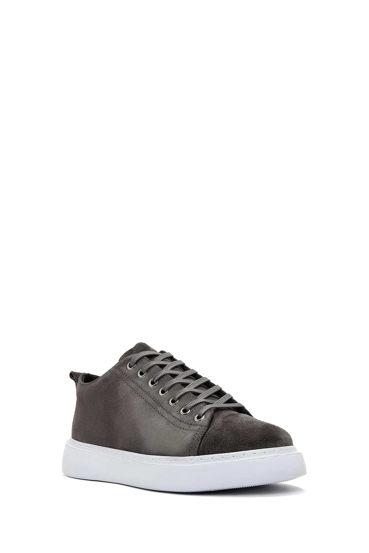 Erkek Gri Bağcıklı Süet Deri Sneaker - Image 6