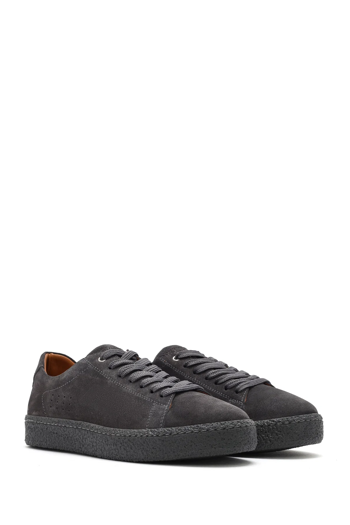 Erkek Gri Bağcıklı Süet Deri Sneaker - Image 3