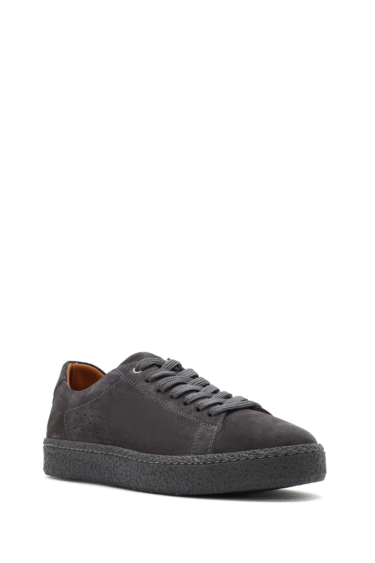 Erkek Gri Bağcıklı Süet Deri Sneaker - Image 7