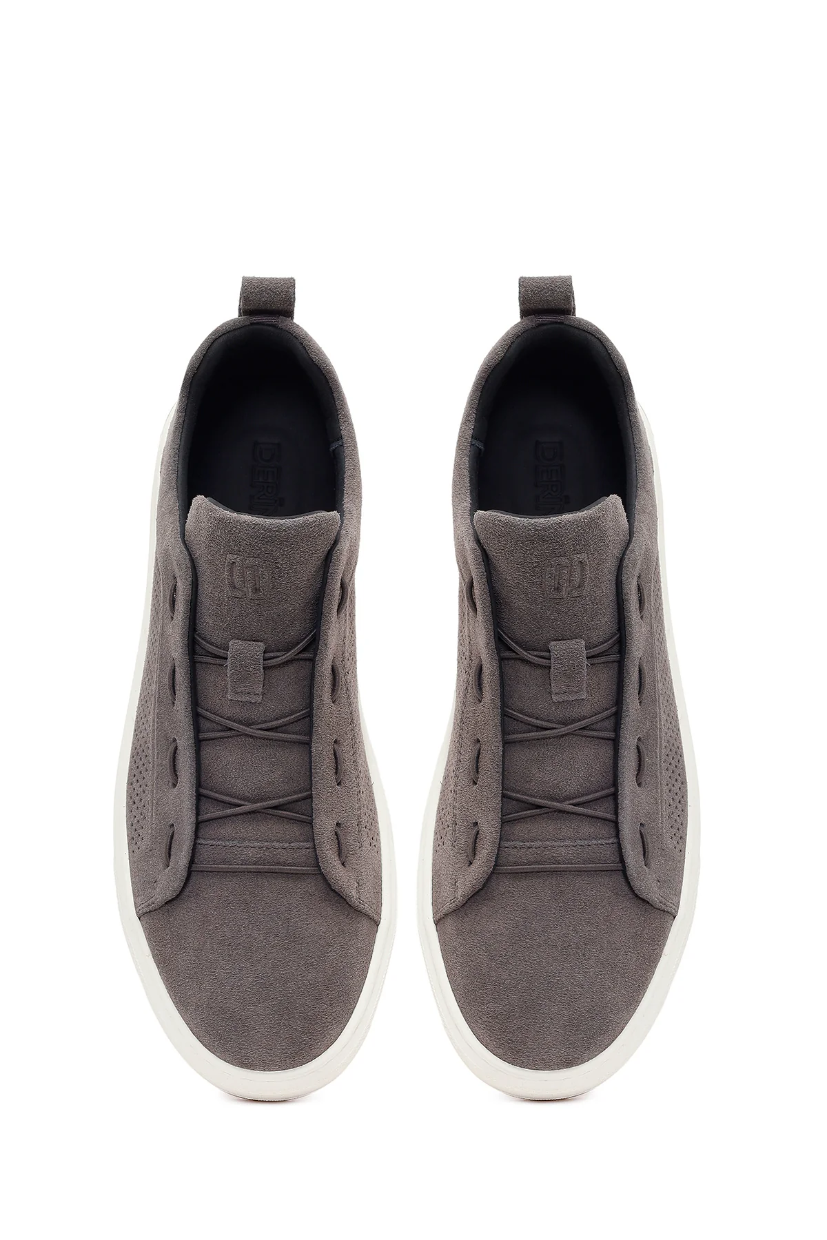 Erkek Gri Bağcıklı Süet Deri Sneaker - Image 4