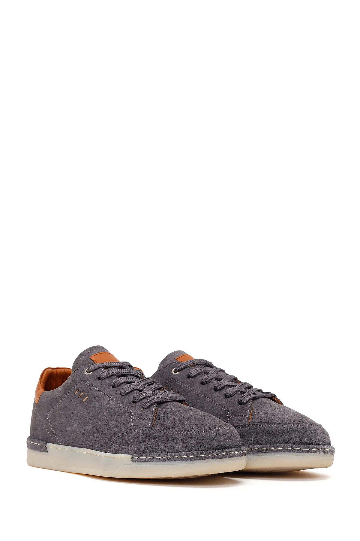 Erkek Gri Bağcıklı Süet Deri Sneaker - Image 2
