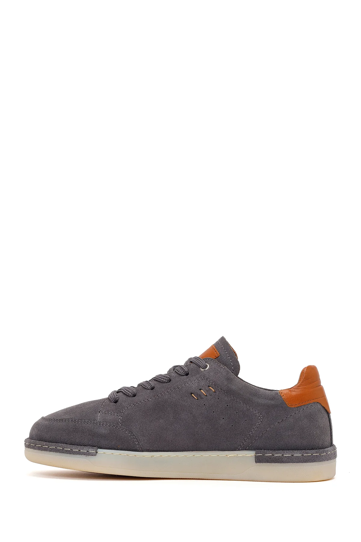 Erkek Gri Bağcıklı Süet Deri Sneaker - Image 3