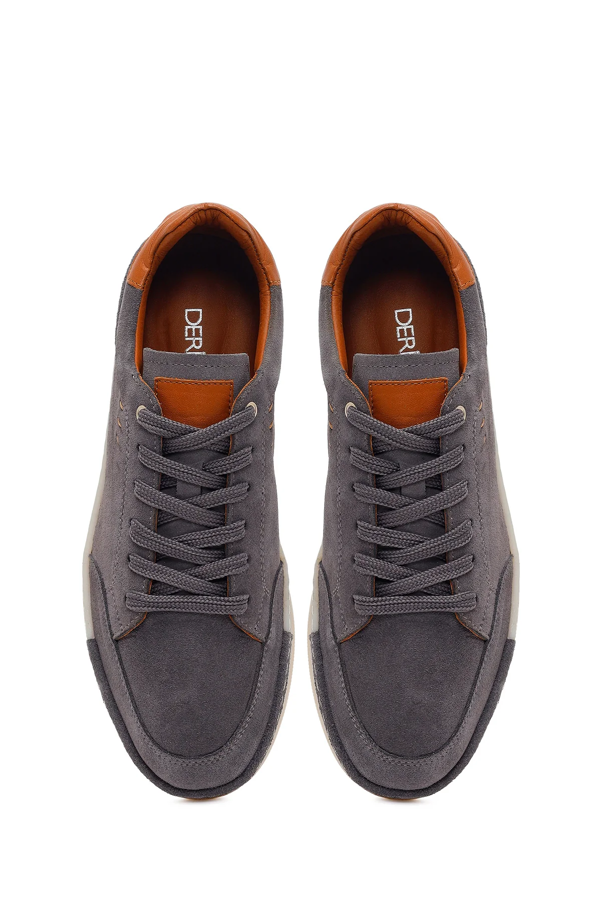 Erkek Gri Bağcıklı Süet Deri Sneaker - Image 4