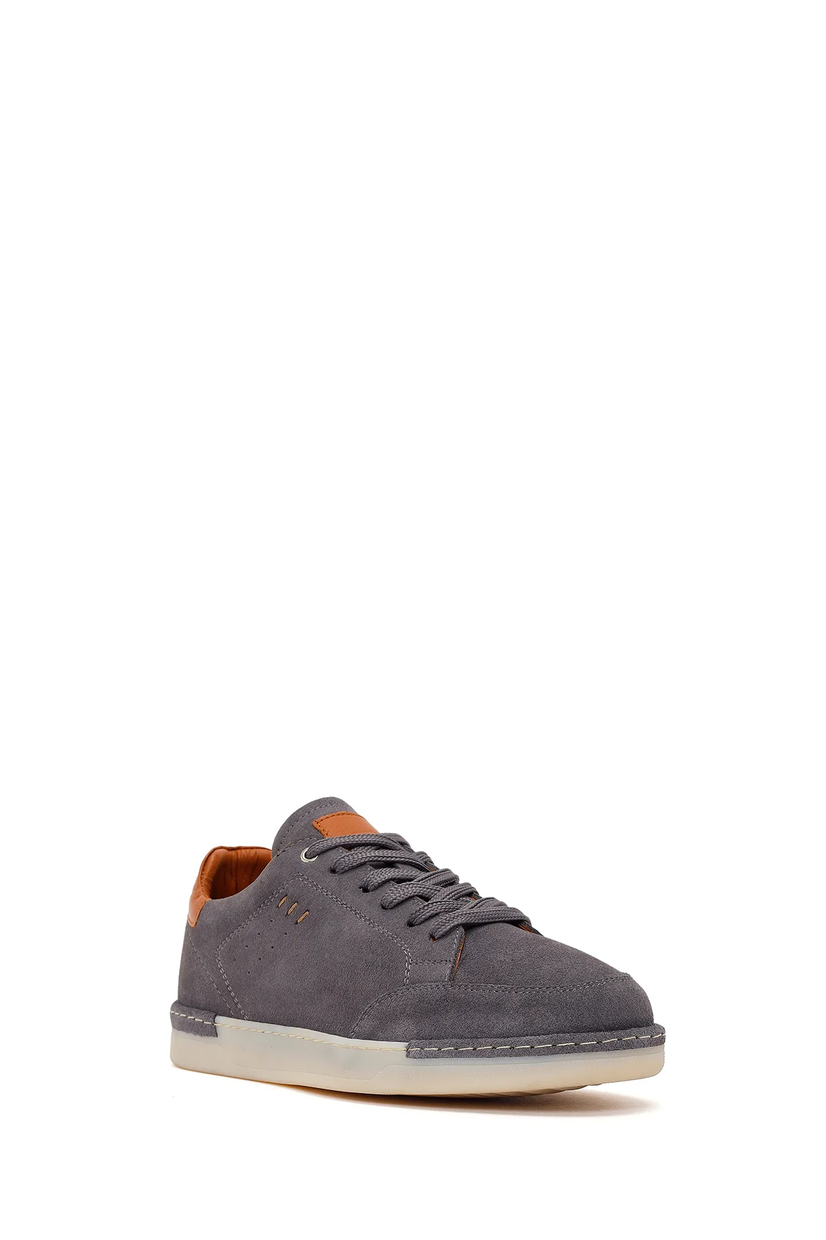 Erkek Gri Bağcıklı Süet Deri Sneaker - Image 7