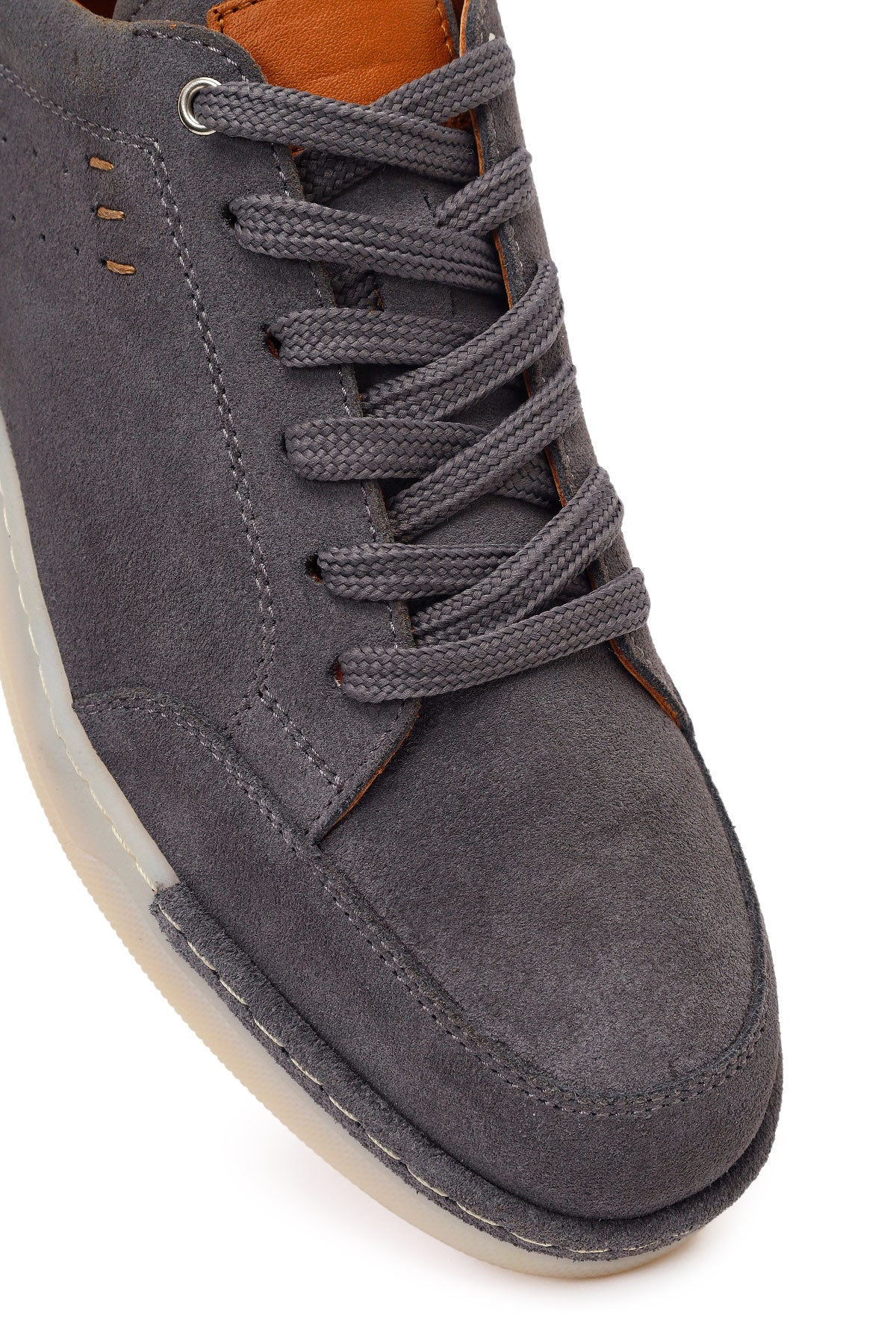 Erkek Gri Bağcıklı Süet Deri Sneaker - Image 9