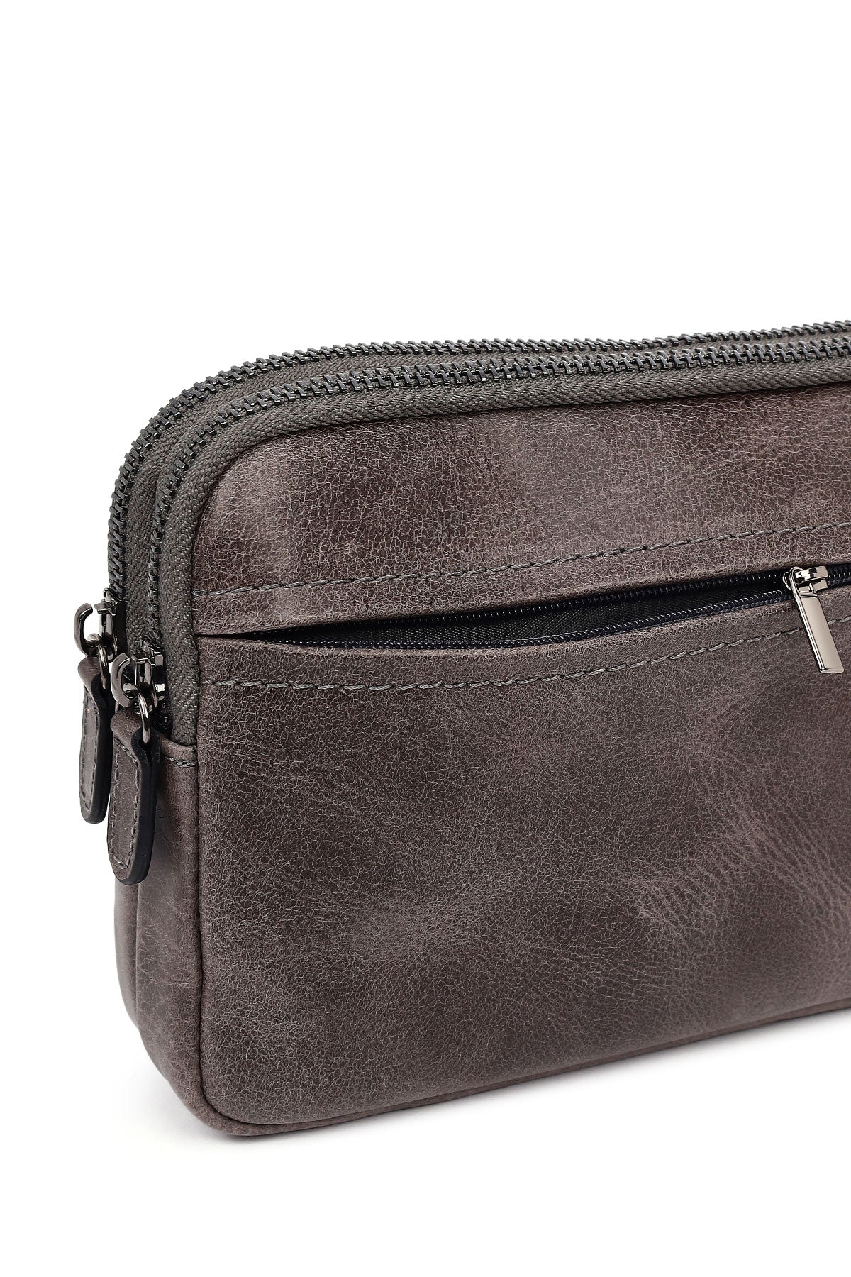 Erkek Gri Deri Mini El Çantası - Image 11