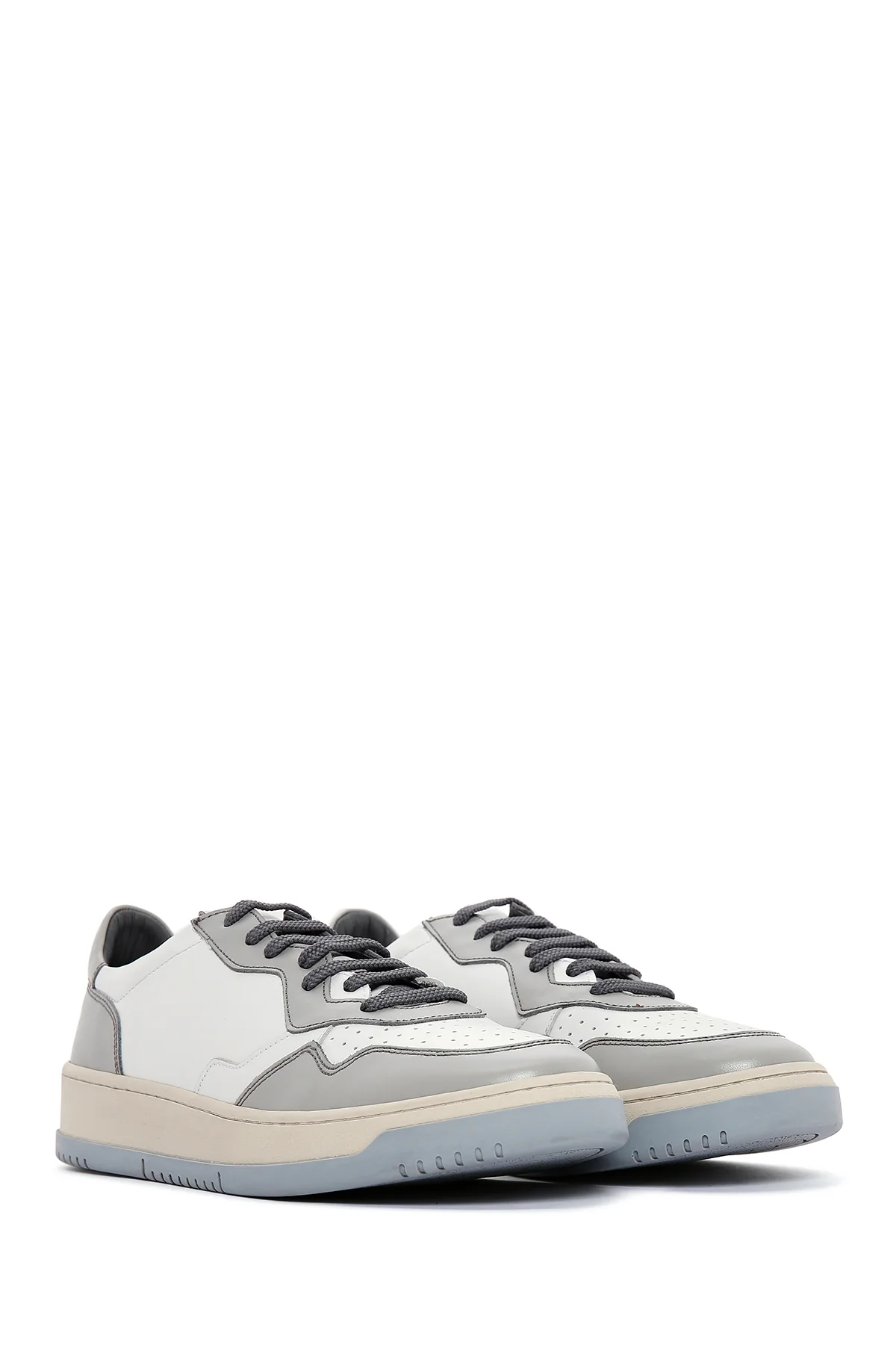 Erkek Gri Deri Sneaker - Image 3