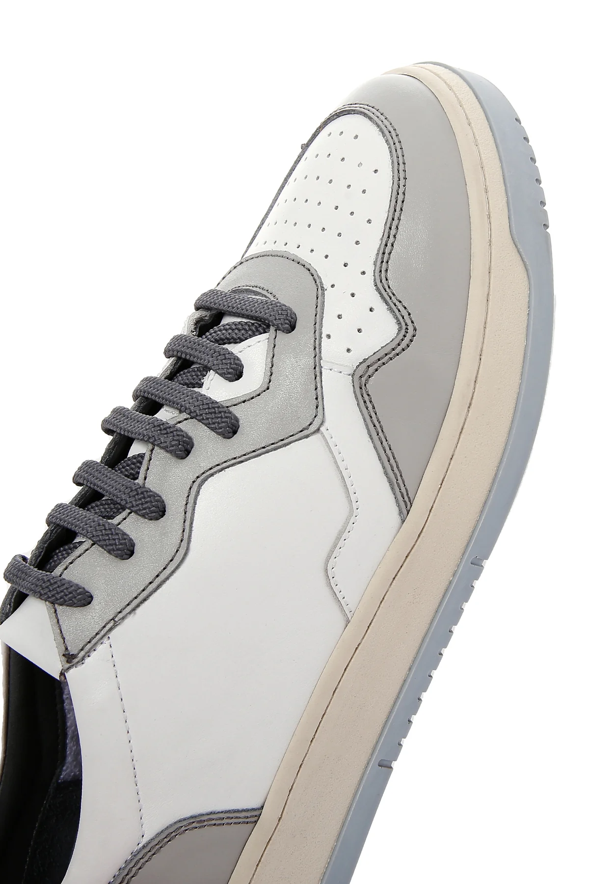 Erkek Gri Deri Sneaker - Image 9