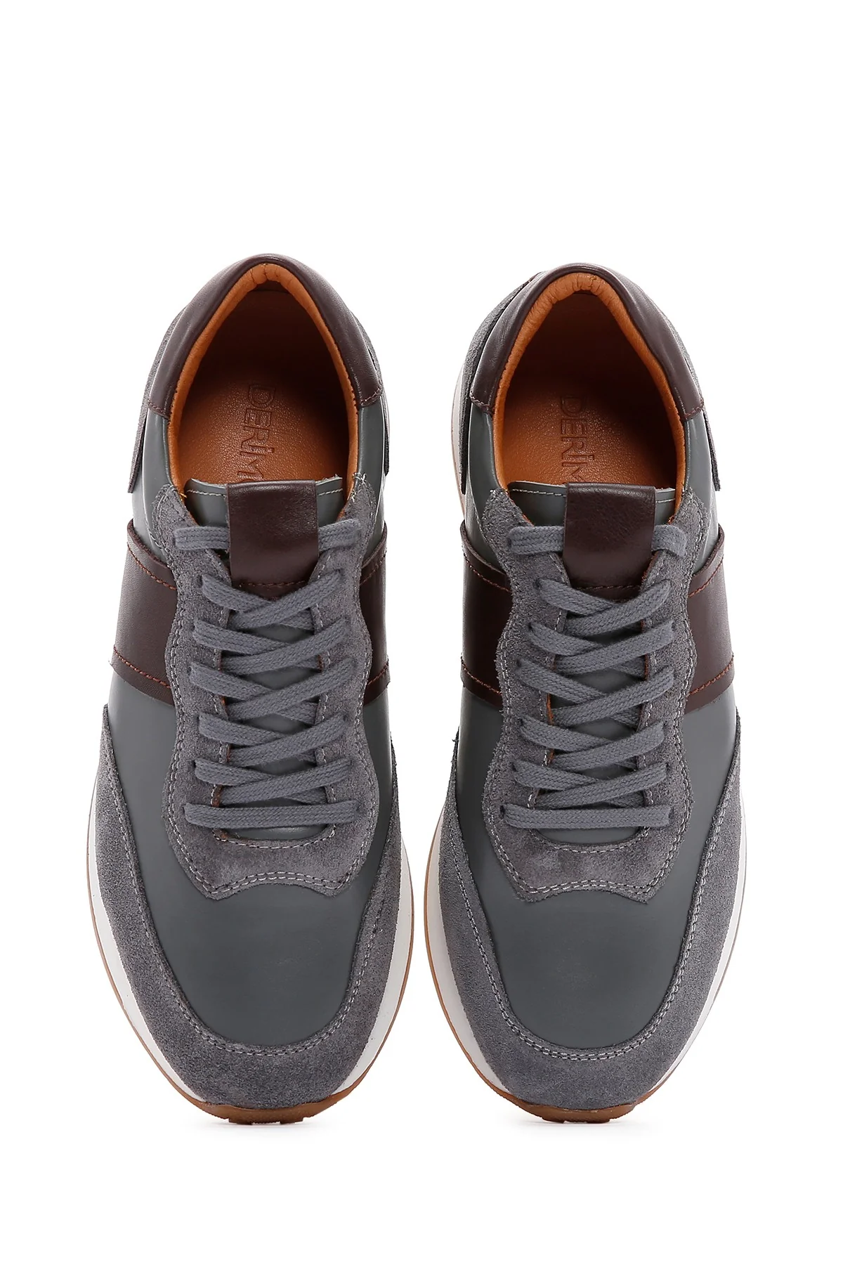 Erkek Gri Deri Süet Detaylı Sneaker - Image 6