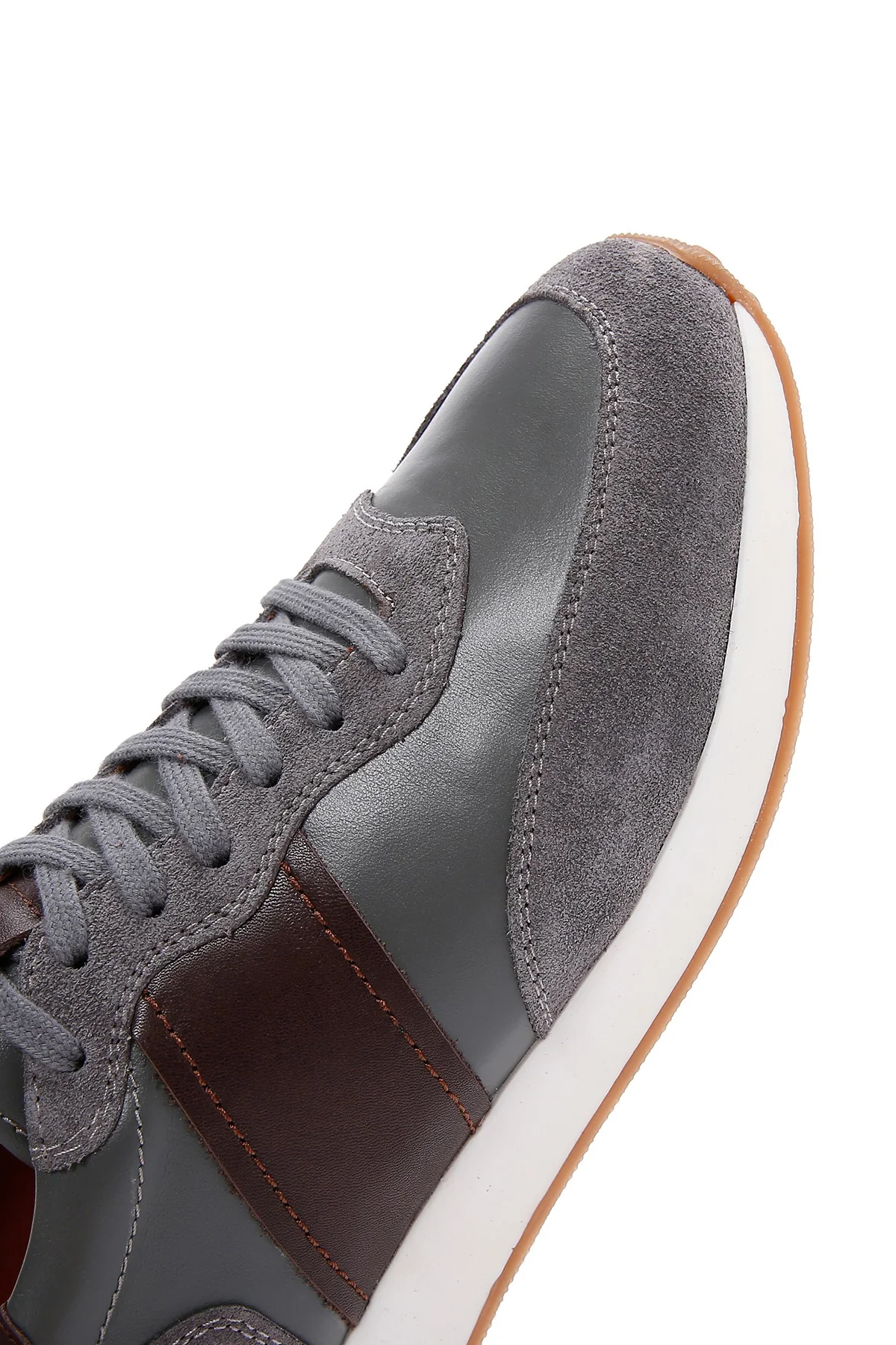 Erkek Gri Deri Süet Detaylı Sneaker - Image 9