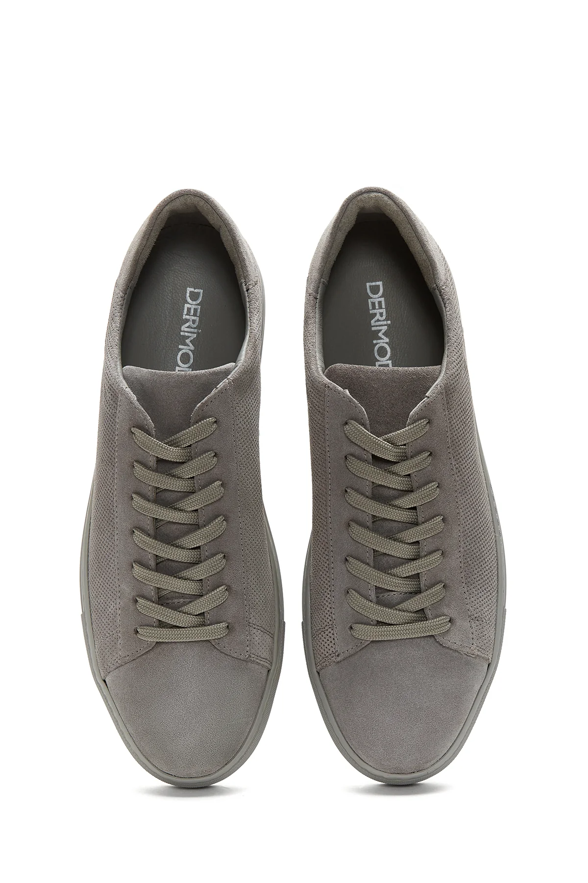 Erkek Gri Deri Süet Sneaker - Image 6