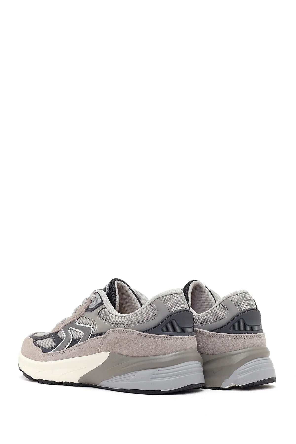 Erkek Gri Kalın Tabanlı Bağcıklı Deri Sneaker - Image 7