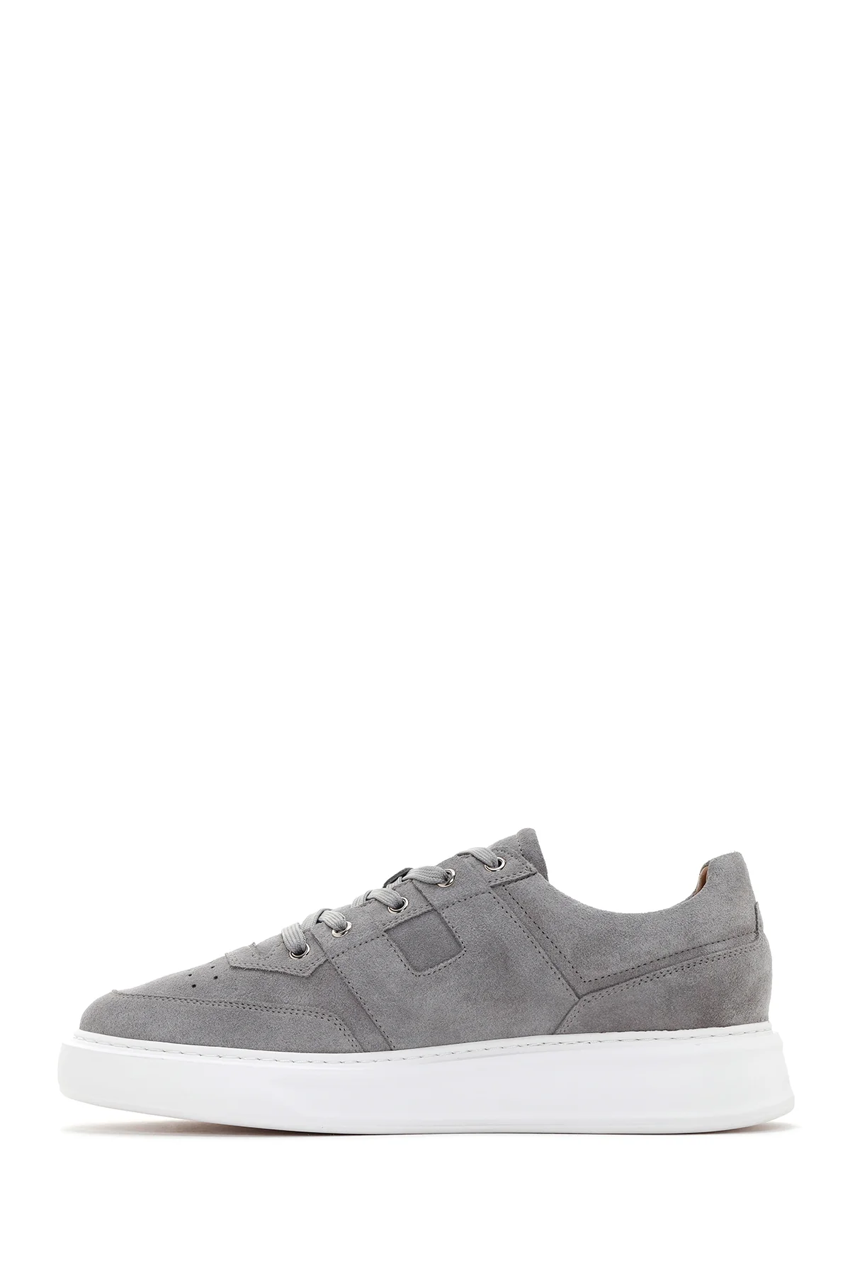 Erkek Gri Kalın Tabanlı Bağcıklı Süet Deri Sneaker - Image 2