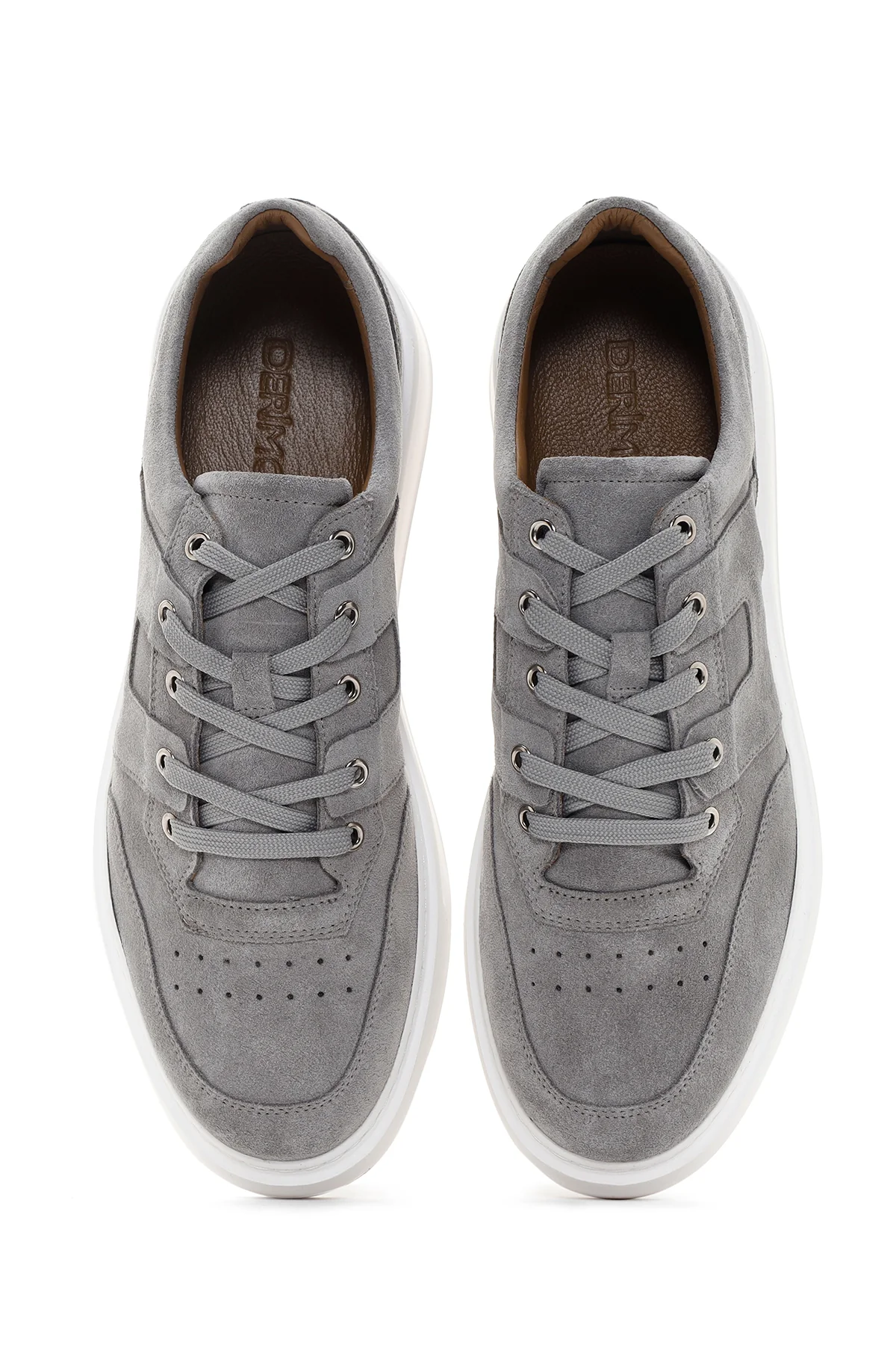 Erkek Gri Kalın Tabanlı Bağcıklı Süet Deri Sneaker - Image 6