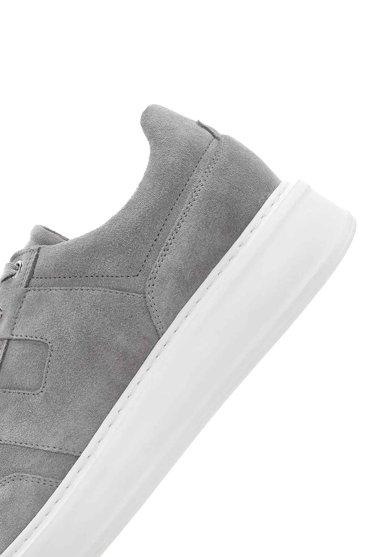 Erkek Gri Kalın Tabanlı Bağcıklı Süet Deri Sneaker - Image 7