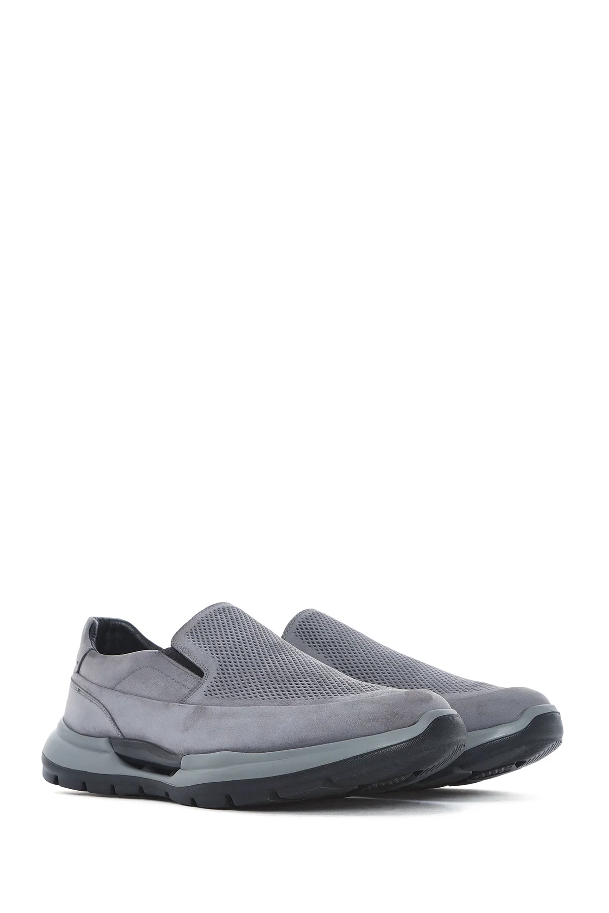 Erkek Gri Kalın Tabanlı Nubuk Deri Comfort Loafer - Image 3