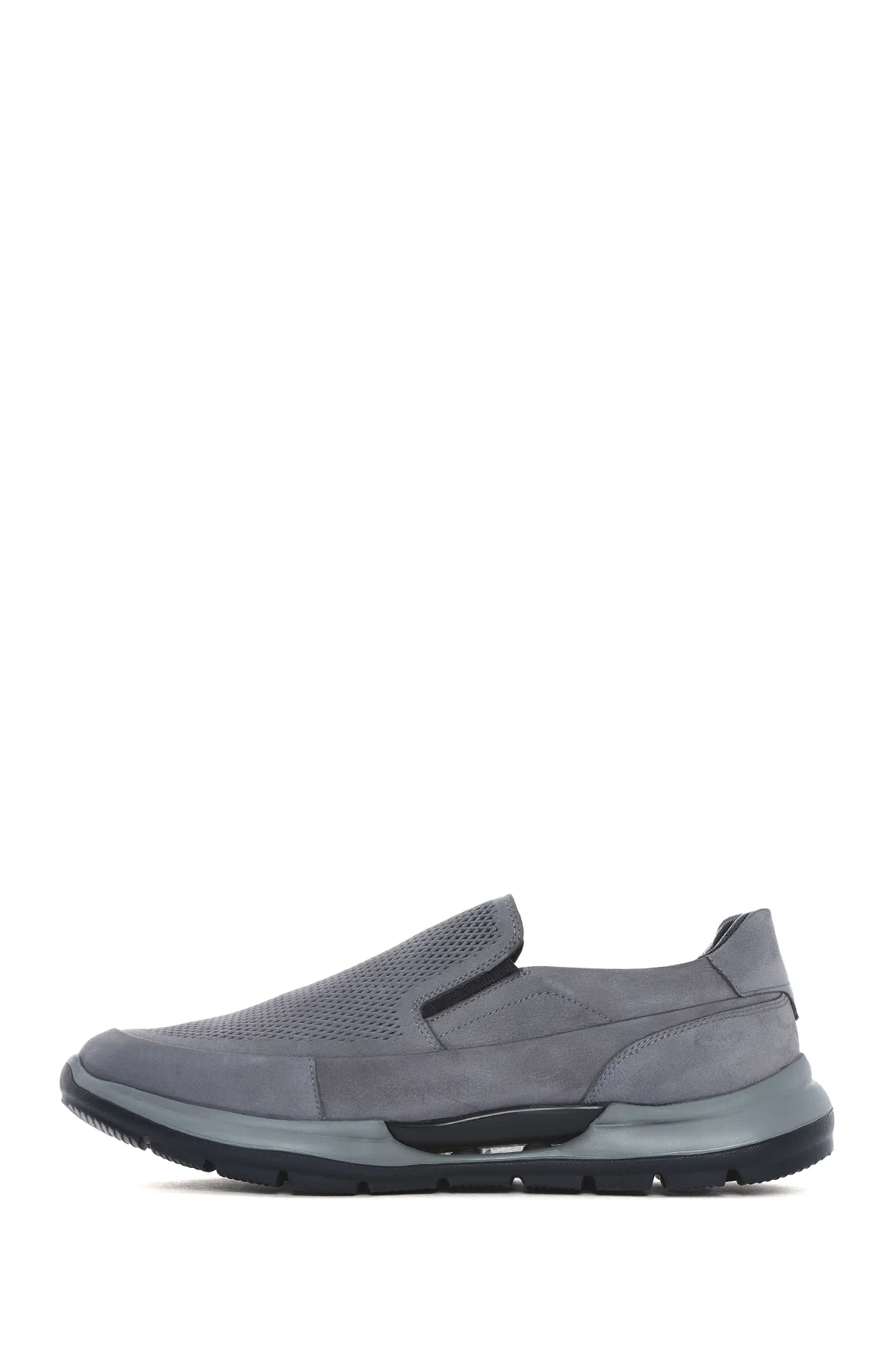 Erkek Gri Kalın Tabanlı Nubuk Deri Comfort Loafer - Image 4