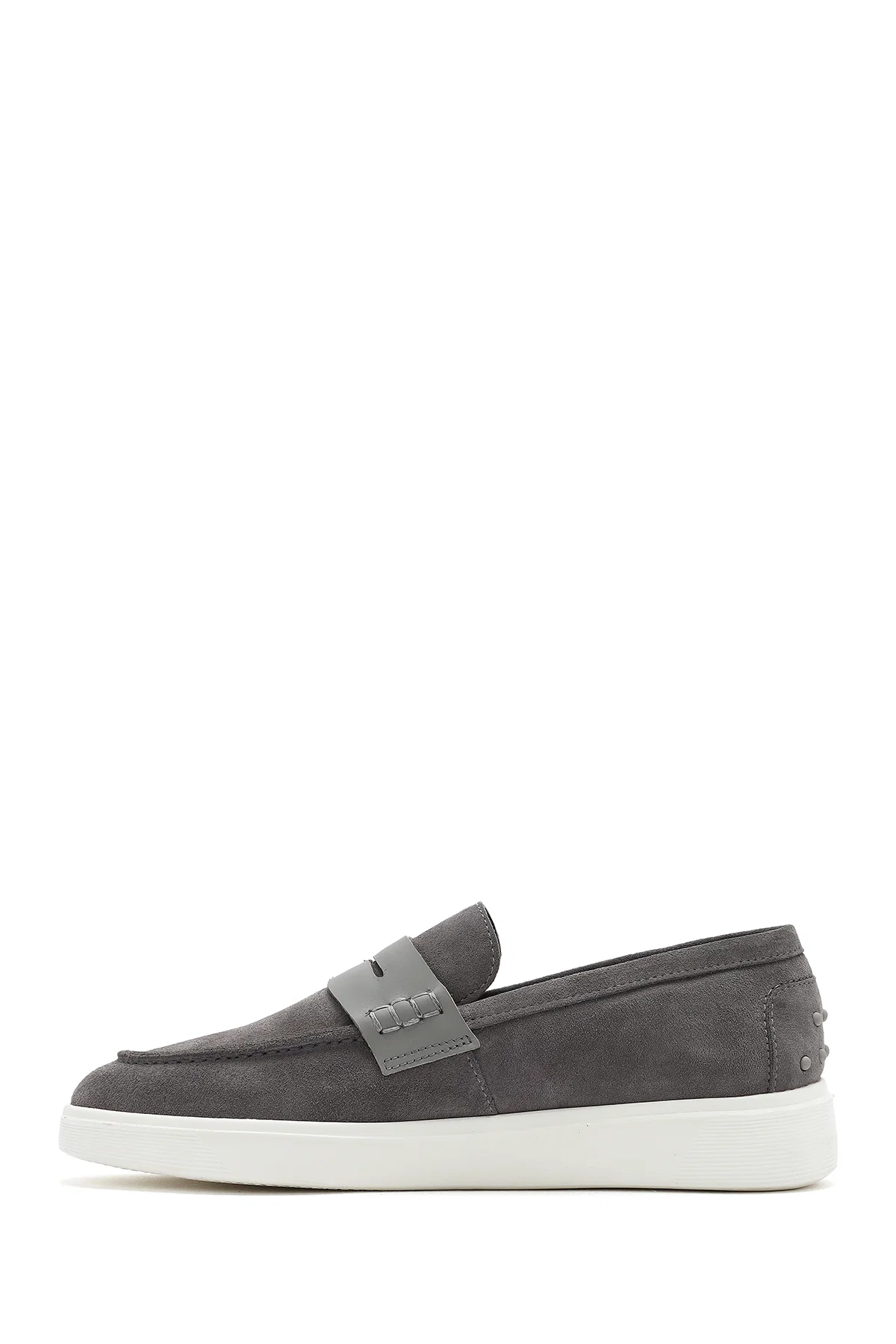 Erkek Gri Kalın Tabanlı Süet Deri Casual Loafer - Image 2