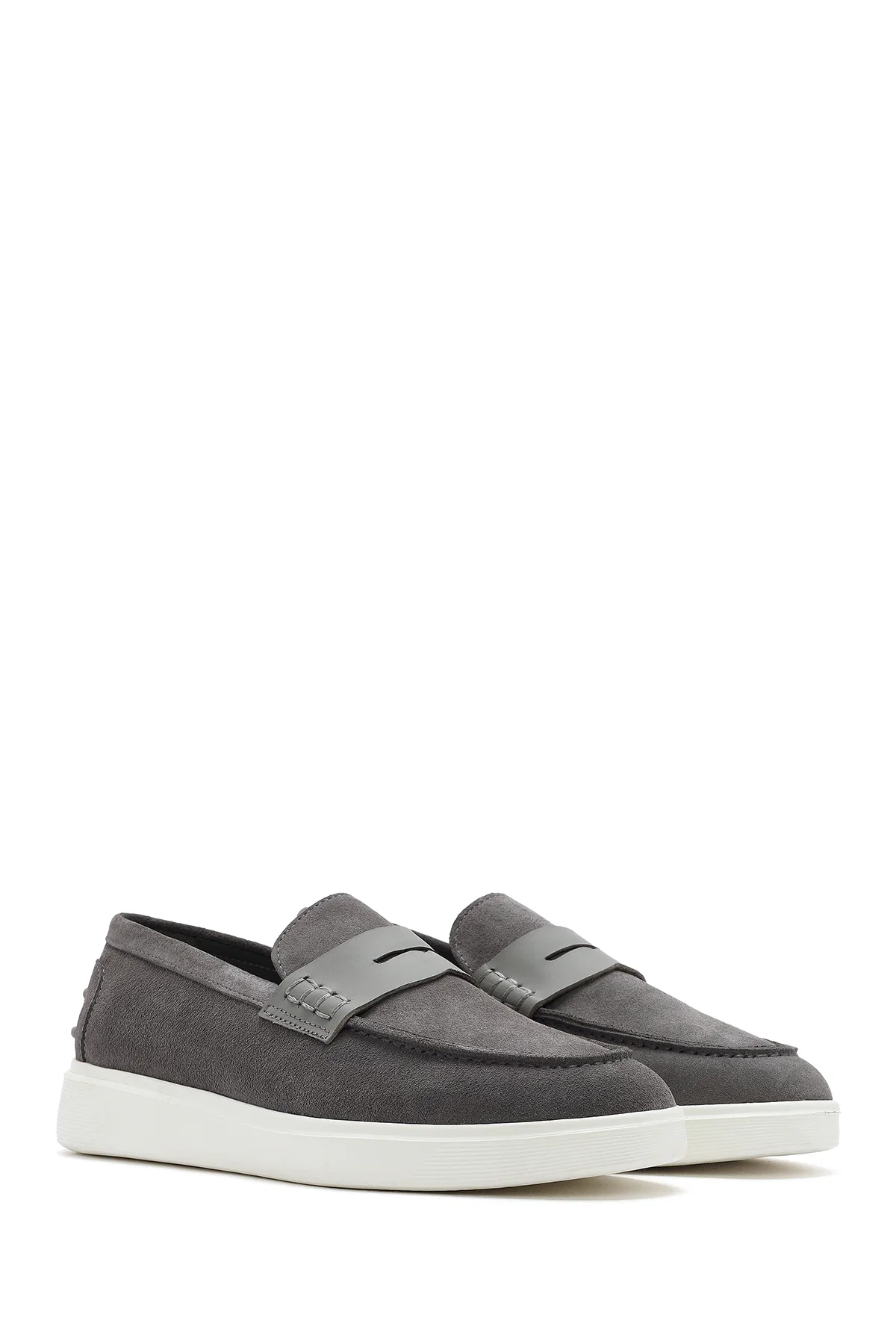 Erkek Gri Kalın Tabanlı Süet Deri Casual Loafer - Image 3