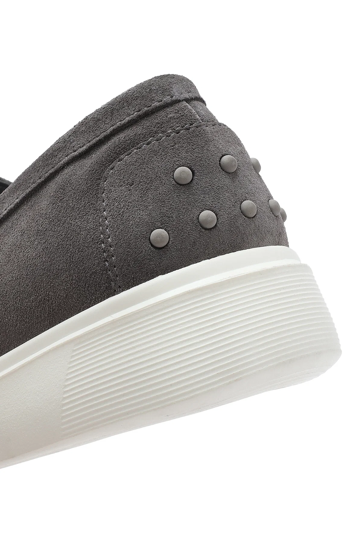 Erkek Gri Kalın Tabanlı Süet Deri Casual Loafer - Image 8