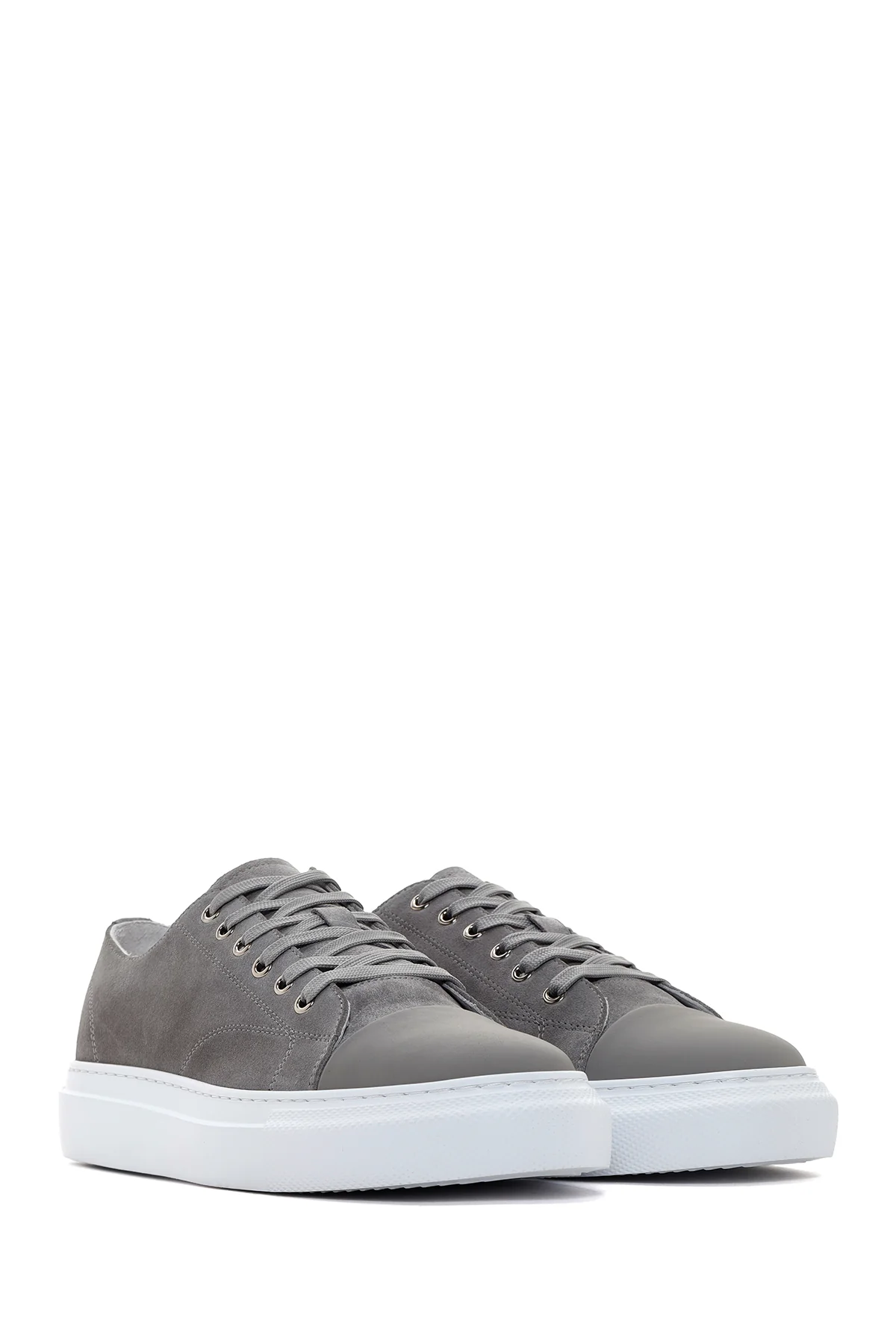 Erkek Gri Kalın Tabanlı Süet Deri Sneaker - Image 3