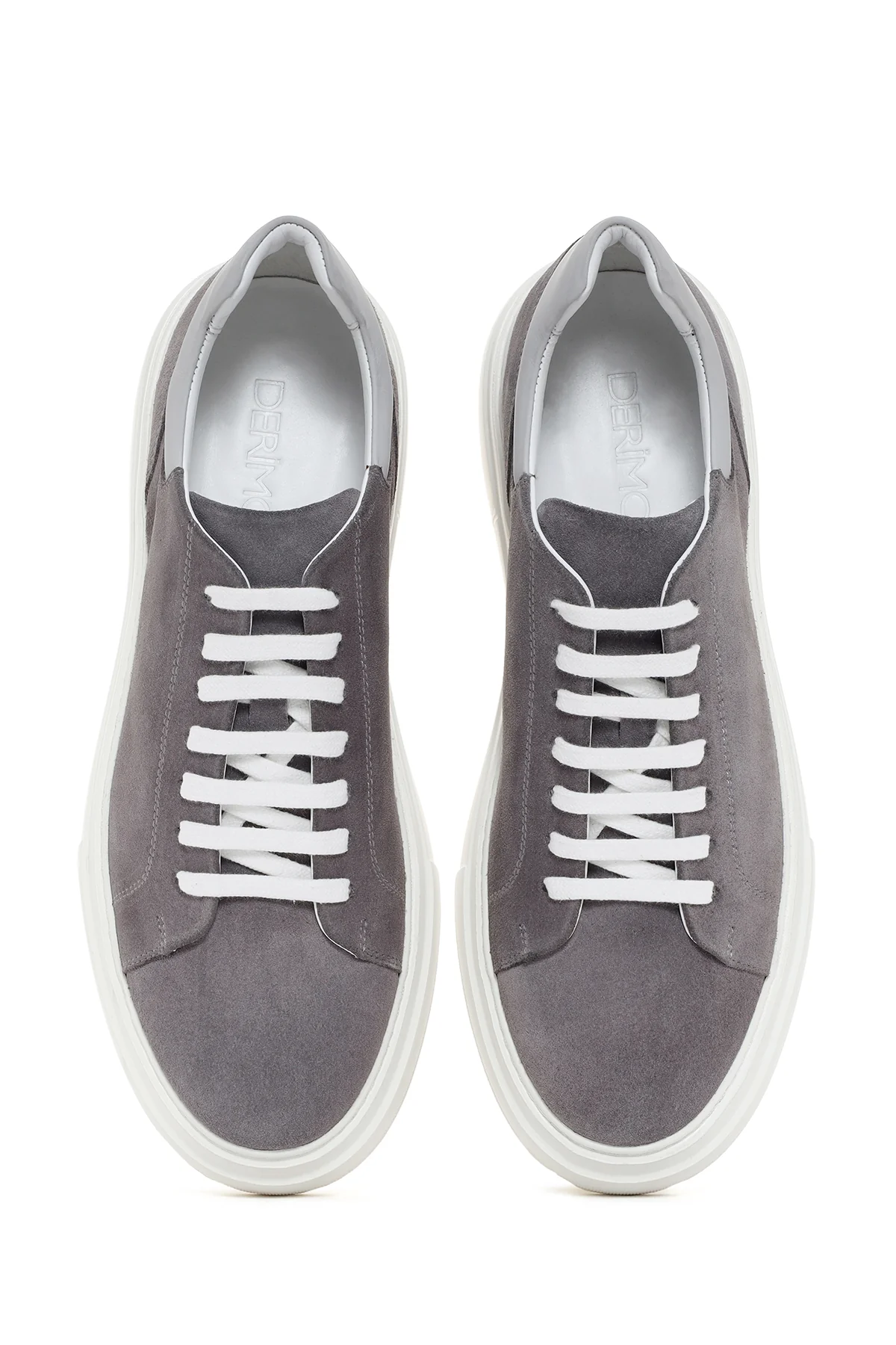Erkek Gri Kalın Tabanlı Süet Deri Sneaker - Image 6