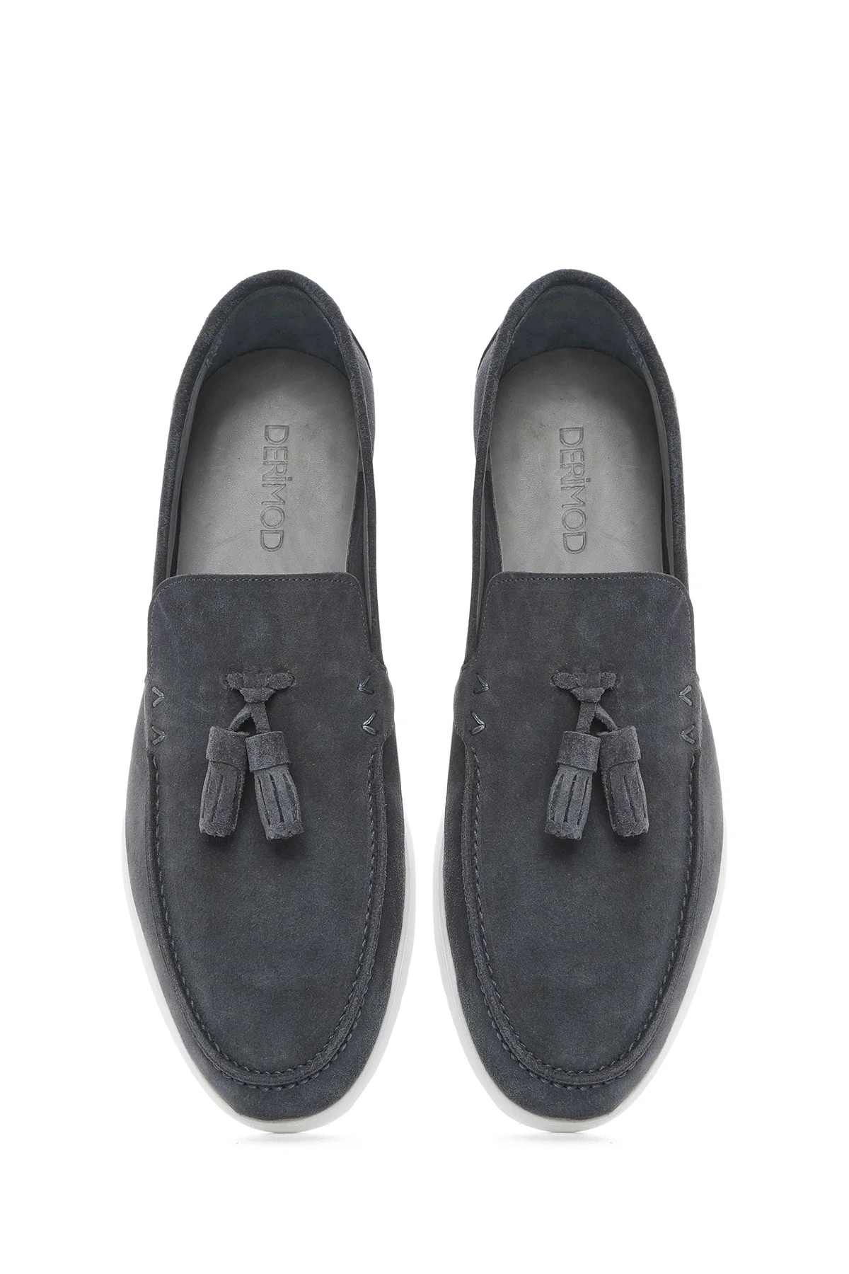 Erkek Gri Püsküllü Süet Deri Casual Loafer - Image 7