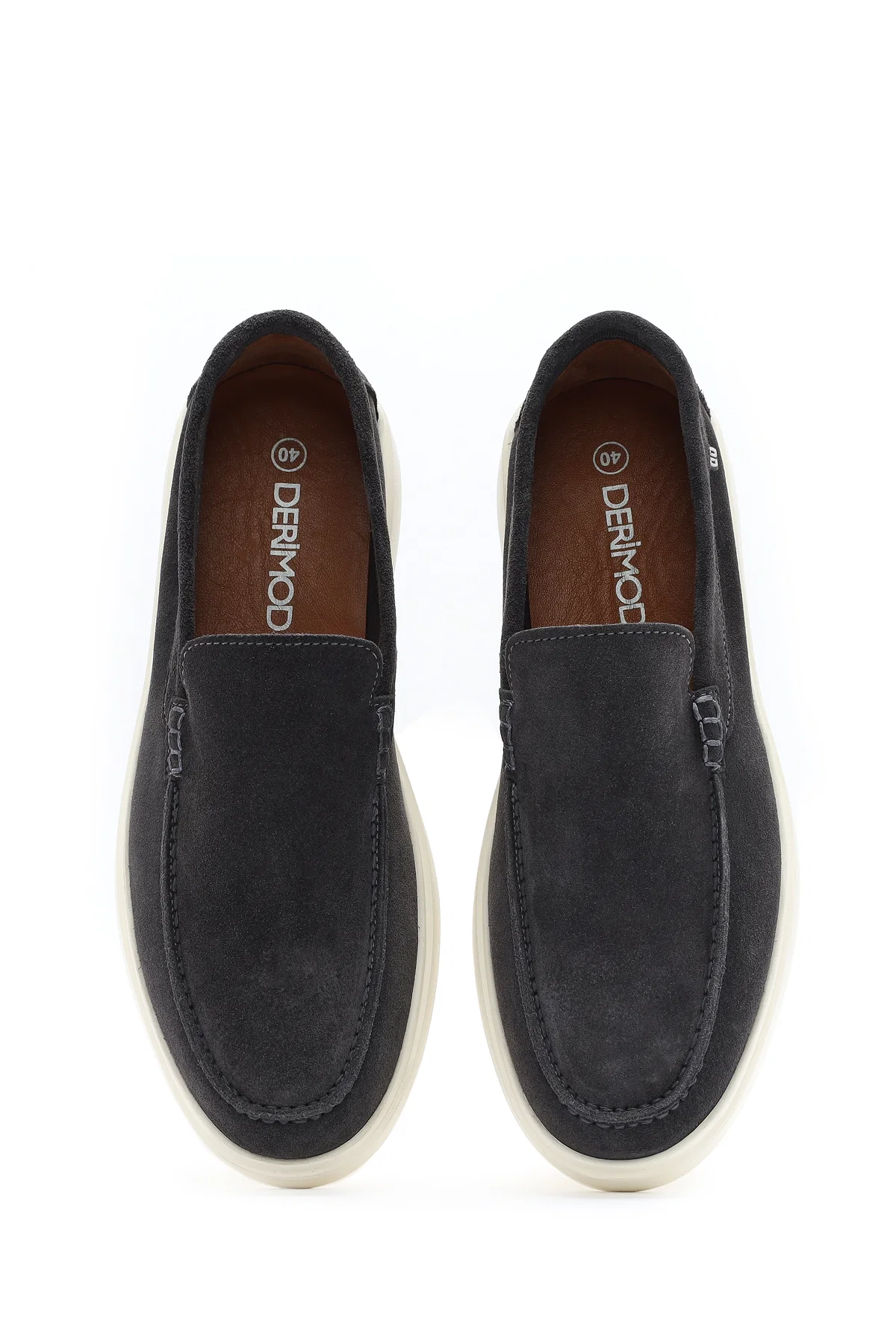 Erkek Gri Süet Deri Casual Loafer - Image 6