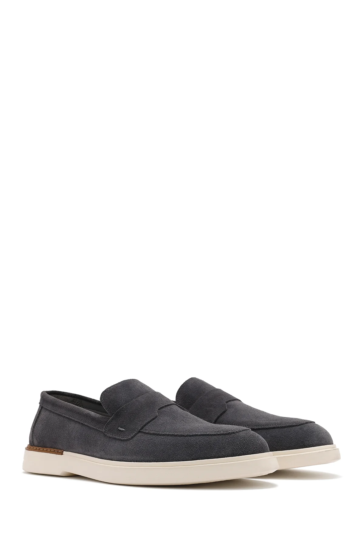 Erkek Gri Süet Deri Casual Loafer - Image 3