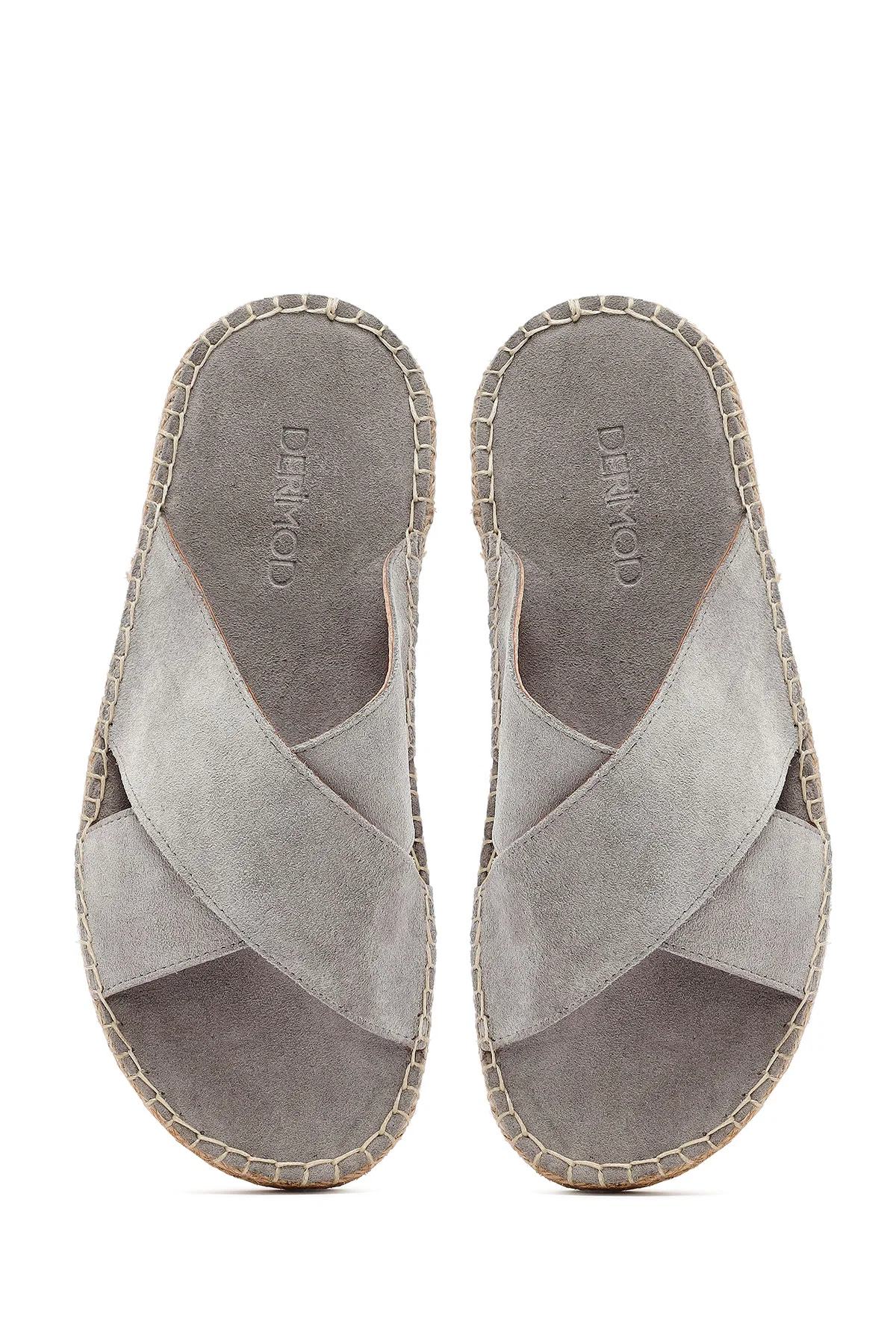 Erkek Gri Süet Deri Espadril Terlik - Image 7