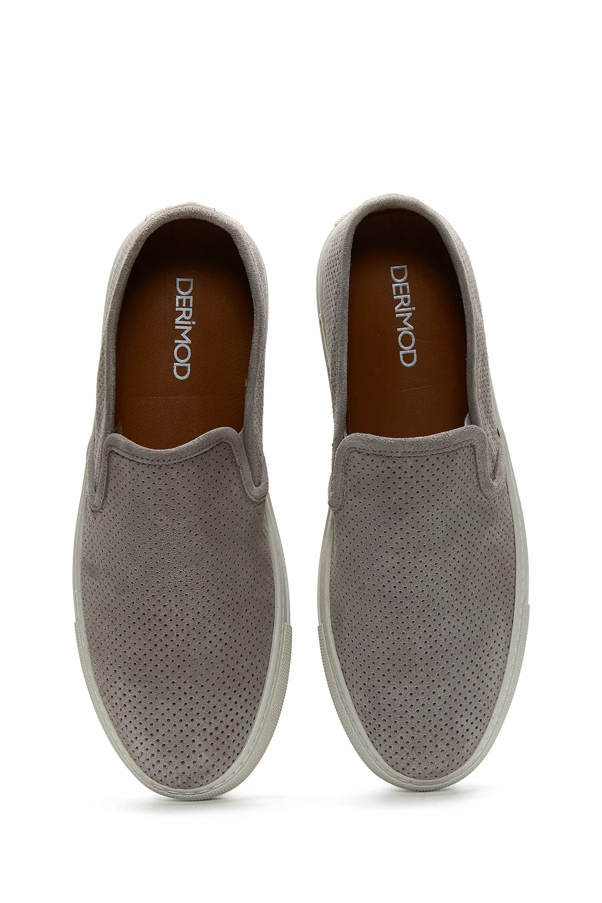 Erkek Gri Süet Deri Spor Loafer - Image 6