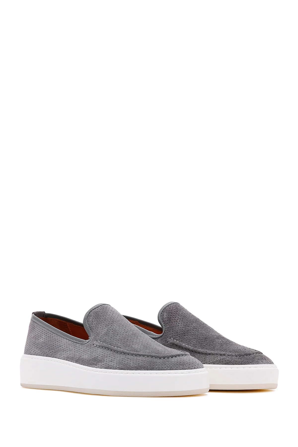 Erkek Gri Süet Deri Spor Loafer - Image 3