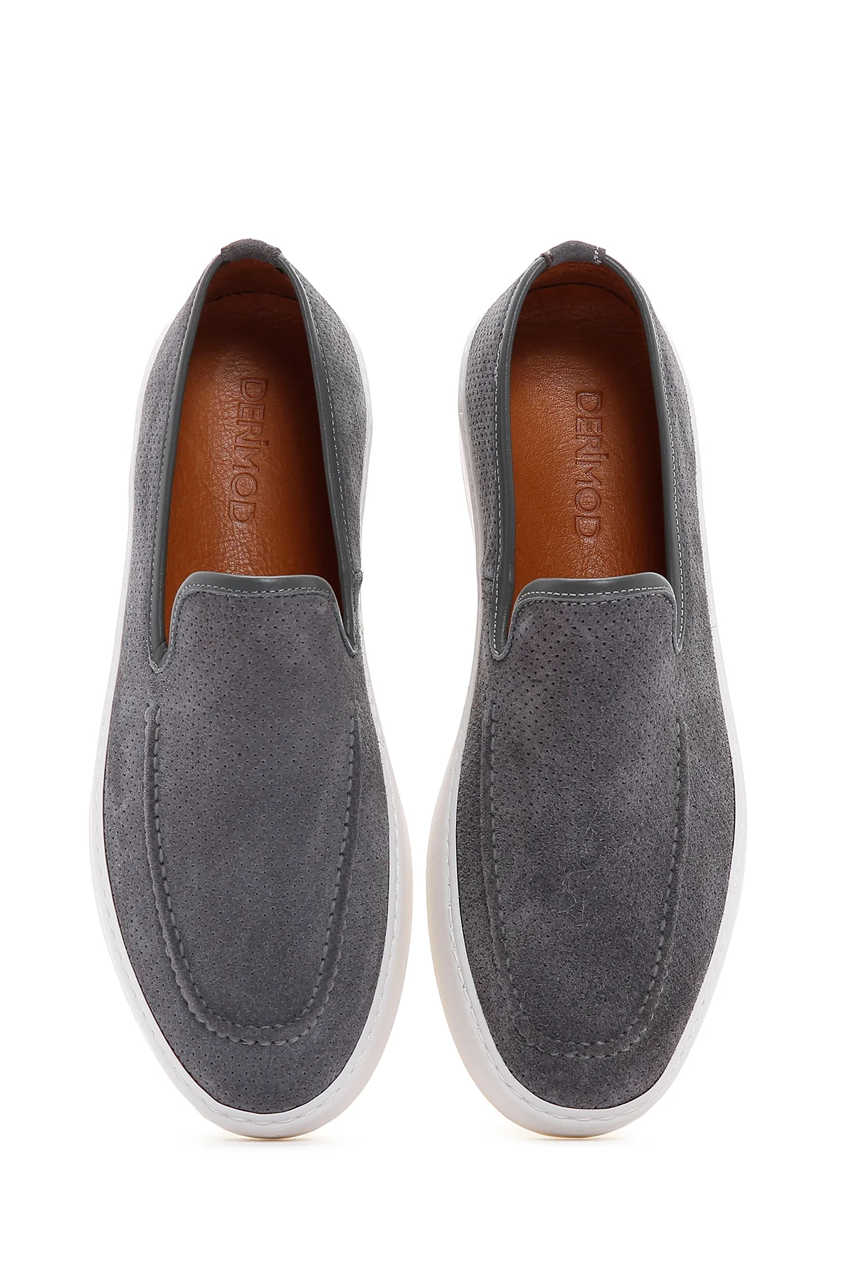 Erkek Gri Süet Deri Spor Loafer - Image 6